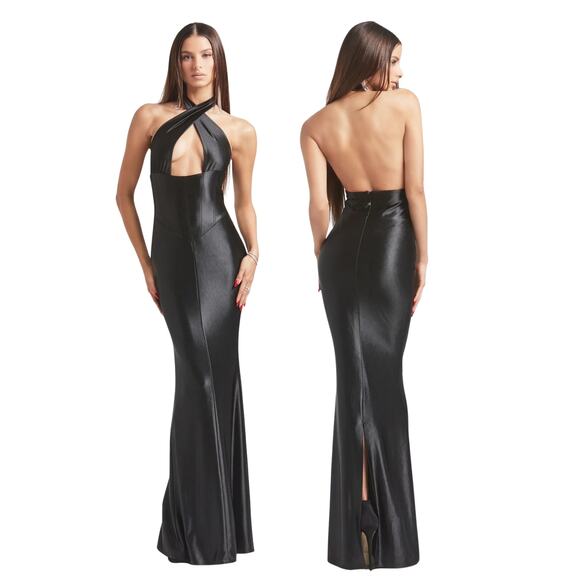 Retrofete Charity Gown Maxi Halter Neck Party Formal Gala Prom Classy Elegant XS - Picture 1 of 11